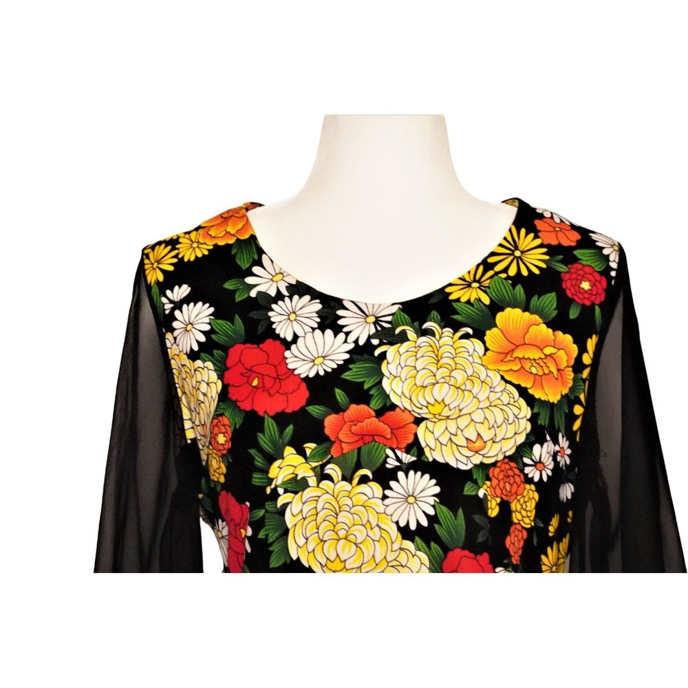 Vintage Bohemian Reiner Size 8 Maxi Floral Print Sheer Sleeves Retro Chic Queen - Picture 2 of 16